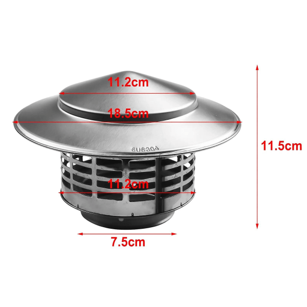 Rostfritt Stål Skorstenshuv För Ventilationskanaler Skorstenar Avluftningshuv Yttervägg Luftutlopp Takrör Avluftningshuv 75/200mm 75MM CHINA