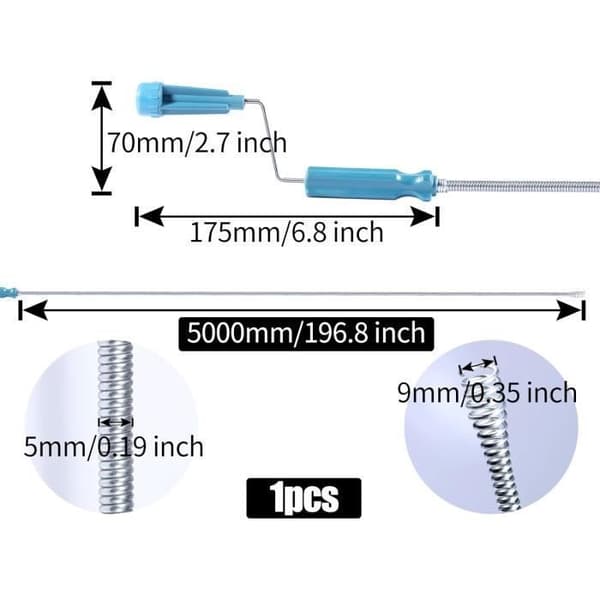 5m x 5mm Rensebånd til rør - Afløbsrenser - Med borehoved - Spiral - Til rør - Til blokeringer