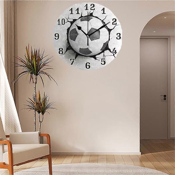 12-tums Fotboll Väggspricka Klocka Rund Väggklocka Tyst Kvarts Bordsklocka Sovrum Vardagsrum Hem D