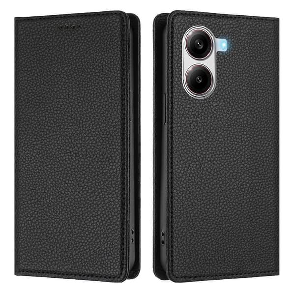 Til Xiaomi Poco X7 Pro 5G Wallet Case RFID-blokering Litchi Tekstur Læder Mobilcover Sort [DB]