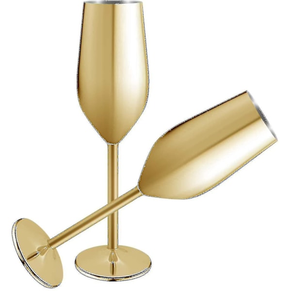 2 set champagneflöjter i rostfritt stål, 200 ml guld