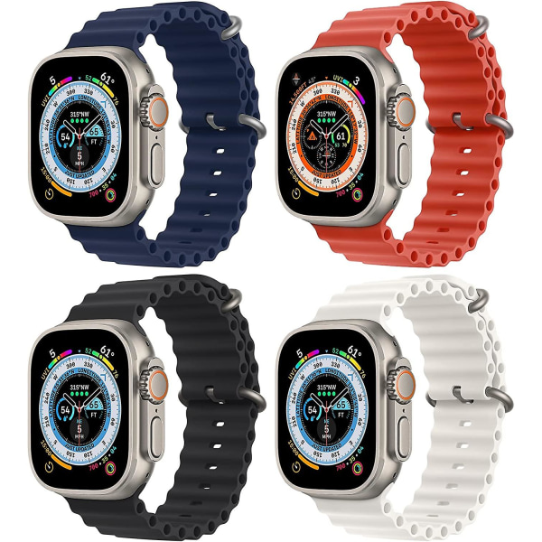 4-pakks Ocean Bands Kompatibel med Apple Watch Ultra Band 49mm 45mm 44mm 42mm iWatch Serie 8, erstatningsreim