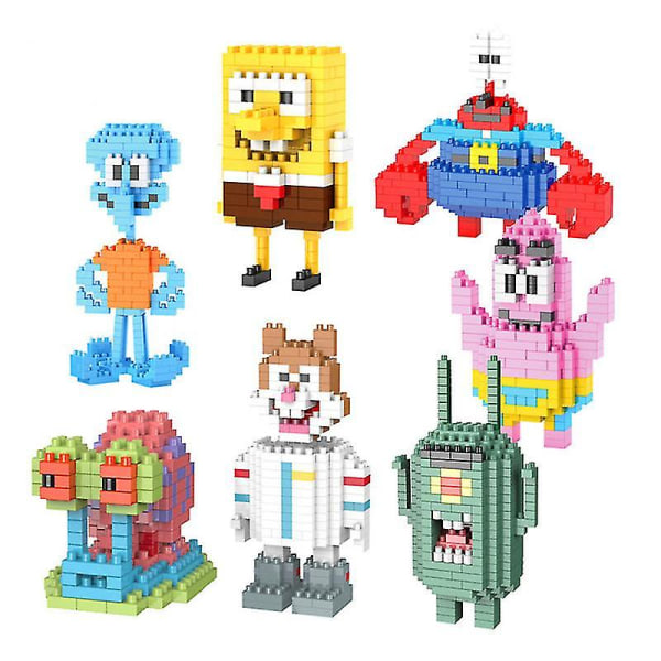 7 stk Byggeklodser Spongebob Squarepants Børnefigur Legetøjssten