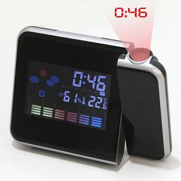 Projektionsvækkeur med dato LED digitalt ur Black