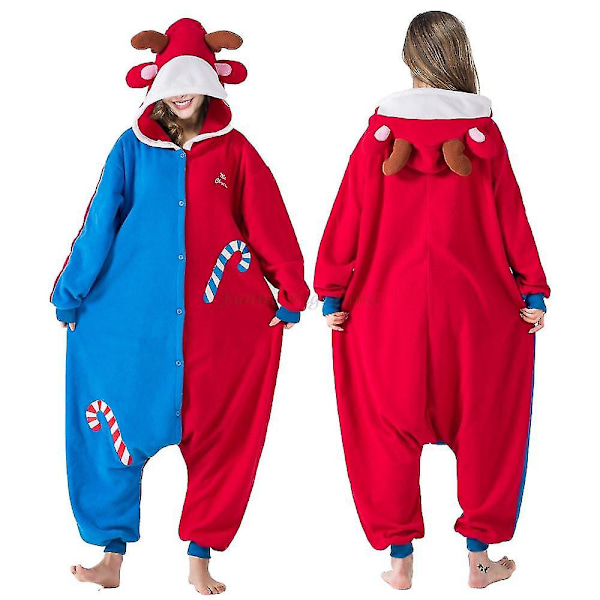 Julepyjamas Enkeltstykke Med Hætte Kvinder Jumpsuits Fleece Julekostume Halloween Kostumer Voksen Onesies Nattøj_1 LFA12 M Height 158*167cm