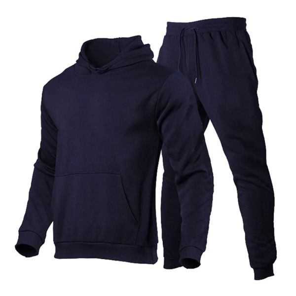 Herr tracksuit med huva och dragkedja + joggingbyxor sportdräkt casual joggare sportkläder 2 delar herr fleece streetwear set WHITE M