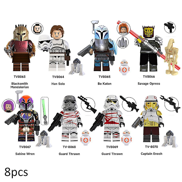 8 stk Star Wars The Mandalorian Byggeklosser Mini Actionfigurer Samlet Minifigurer Lekebarn Voksne Fans Gaver Db