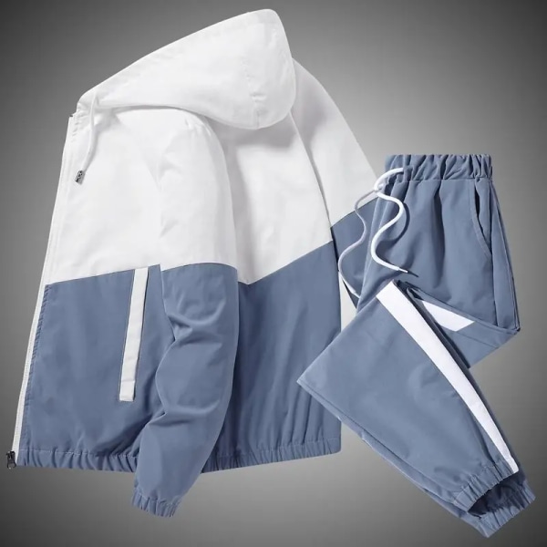 Herrspårvärm Casual Joggers Huvtröjor Sportkläder Jackor Och Byxor 2 Delar Set Hip Hop Löpning Sportdräkt Blue XL