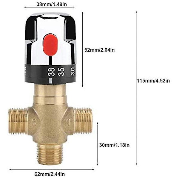 Termostatisk blandningsventil i massiv mässing G1/2 för duschsystem Vattentemperaturkontroll Rör Bassäng T as shown