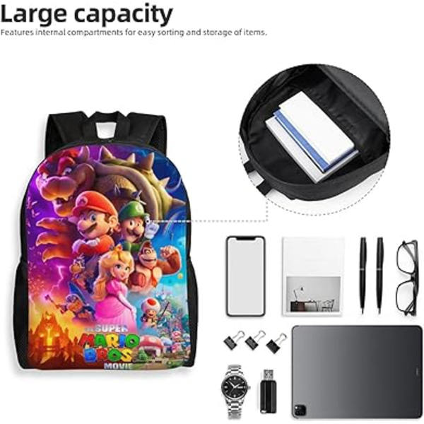 Tegneserie Ryggsekk Lett Vanntett Skoleveske Gave 17 Tommer Tegneserie Laptop Ryggsekk (Mario)