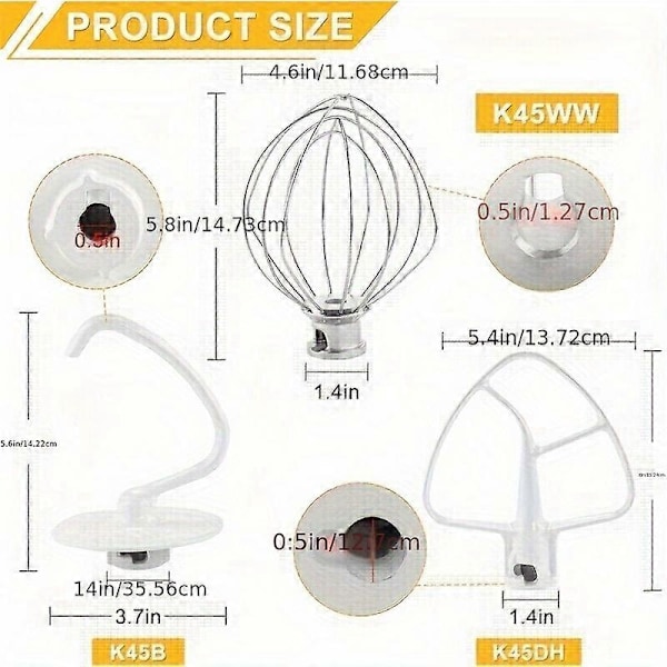 Sarja - Sopii KitchenAid Pystysekoittimen Tarvikkeiden Vaihtoon Keittiötarvikkeet K45WW Vaahdotin/K45DH Taikina Koukku/K45B Päällystetty Litteä Terä KALVHEJIN