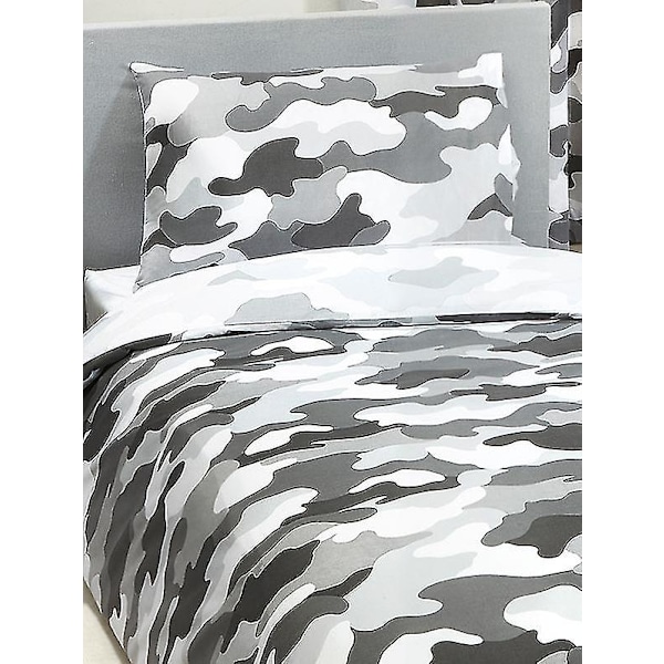 Grey Army Camouflage Reversible Single Duvet Cover and Pillowcase Set