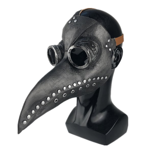 Mask Halloween Kostym Fågel Long Nose Beak PU Läder Steampunk Black + Silver Nails