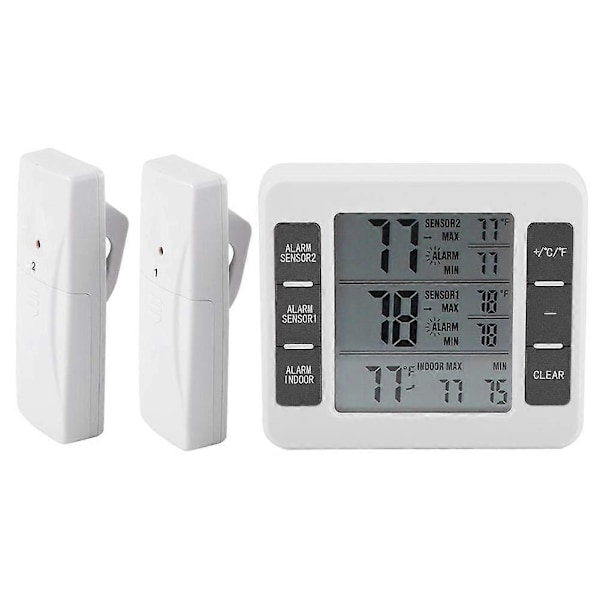ZK- Kylskåpsfrystermometer Digitalt Alarm Hörbart Alarm med Trådlös Sensor Min/Max Display