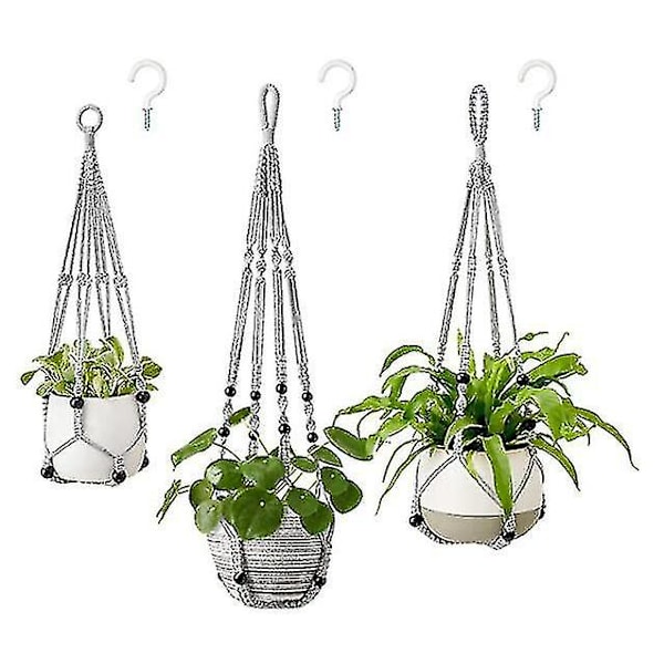 3-pakke Macrame plantehengere, hengende kurv, blomsterpotte hengende plante H H 3