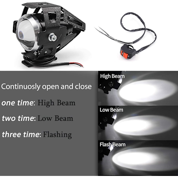 Motorcykel Hovedlygte Ekstra Lys - U5 Led Spotlight Til Motorcykel, Quad, Scooter (125w, 3000lm)