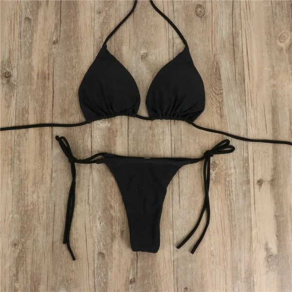 Brasiliansk baddräkt dam sexig bikini set push-up vadderad behå trosa tvådelad baddräkt strandkläder badkläder Femme Black L