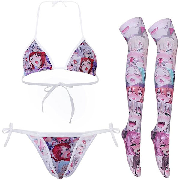 RCLO Söt Sexig Anime Lingerie BH och Trosset Lolita Cosplay Mikro Underkläder Dräkt Kawaii för Kvinnor Ahego Ansikte Färg En Storlek