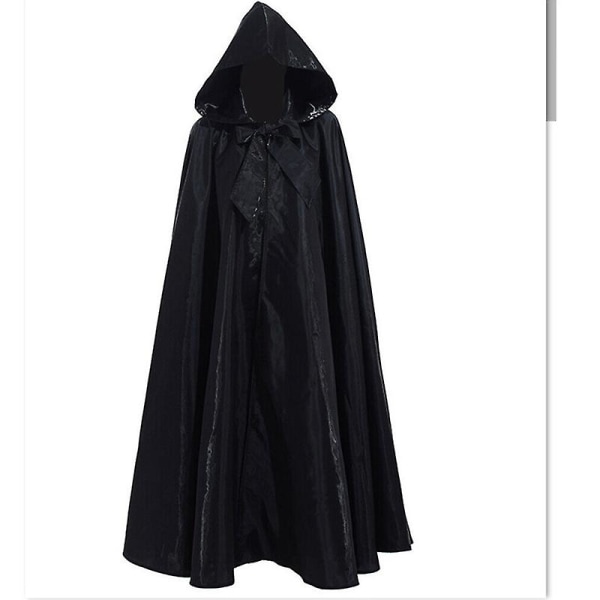 2023 Halloween Fest Cosplay Kvinde Mænd Voksen Lang Helt Heksekunst Kåbe Hætte Kappe Satin Rød Middelalderlig Black 130cm