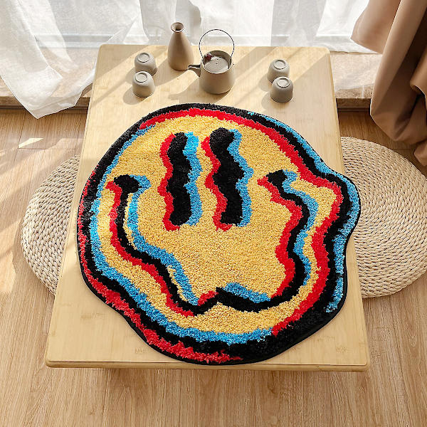 Trippy Smile Rug Smily Face Handmade Rug Tufted Smile Rug Gift for Friend Rugs for Bedroom Geek Gift Home Decor Carpet 60x60cm