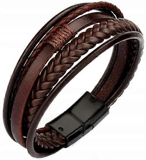 Herre Brun Læderarmbånd, Rustfrit Stål [DB]