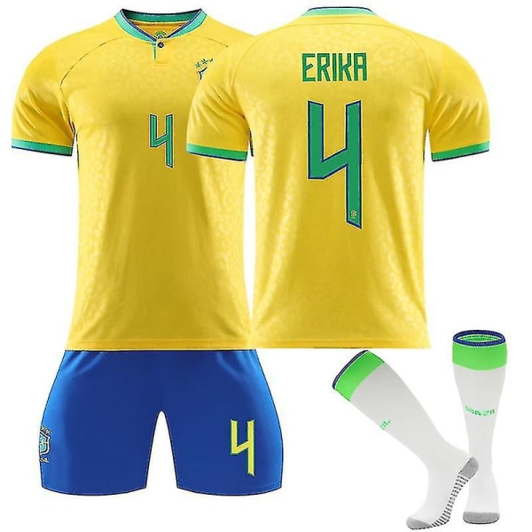 2022-2023 Nye Brasil Draktsett Voksen Fotballdrakt Trening T-skjorte Barn Fotballdrakt ERIKA NO.4 Kids 18(100-110CM)