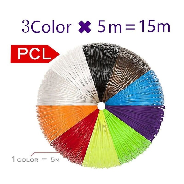 PCL-filament för 3D-penna, filamentdiameter 1,75 mm, 100 m, plastfilament för 3D-skrivarpenna, barnsäker påfyllning Pcl 15m 3