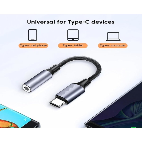 Usb C til 3,5 mm lydjack, Type C til hovedtelefonadapter Aux Dongle Hi-res Dac Chip Earphone Cable Converter  (FMY)