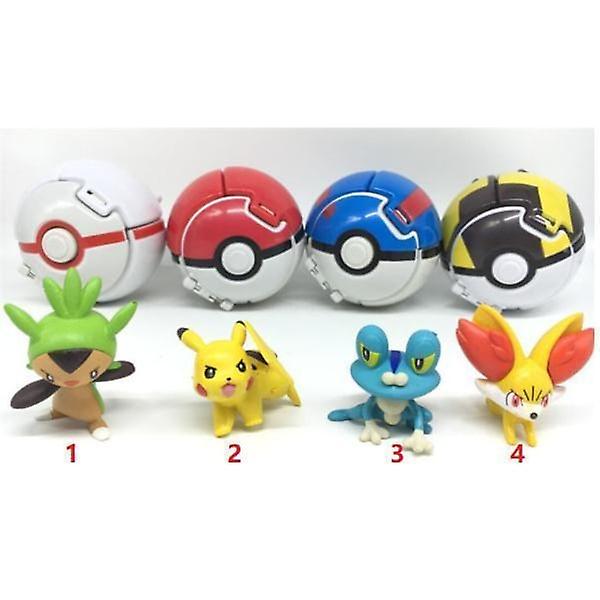 4 stk. Throw N Pop Poke Ball med Actionfigur Legetøjssæt