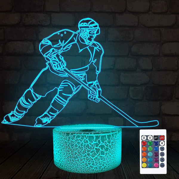 Ishockey 3D Lampe, Halo nattlys med illusjon, laserhalo, 16 farger, fjernkontroll, sportsfan (hs)