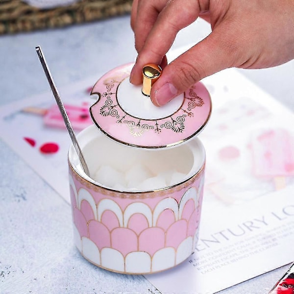 Sockerburk med dispenser, sked, keramik, saltbehållare, hem