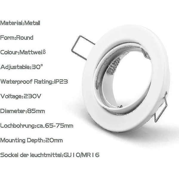 6x LED infällda spotlightsarmar inklusive GU10-sockel. För LED- eller halogenlampor.