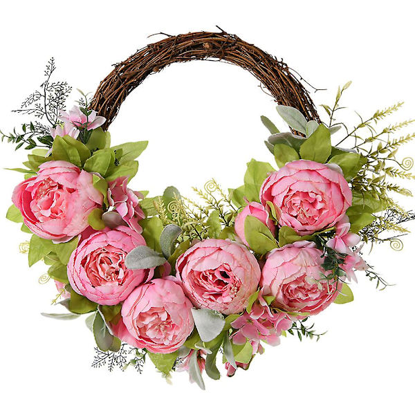 Ny Kunstig Peon Krans Peon Blomsterkrans Forår Sommer Kranser Vinranke Krans Grønne Blade Pink
