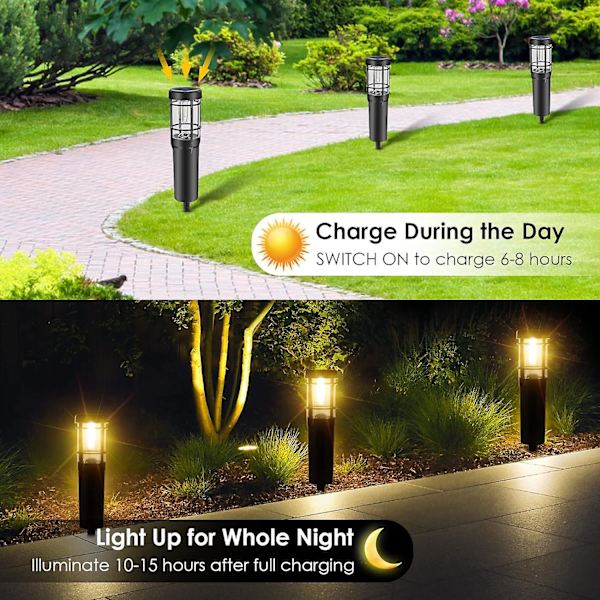 Solcellelamper til utendørs, sett med 4 LED-solcellelamper for hage, gårdsplass, stier, vanntett IP65, varm hvit - lyser hele natten
