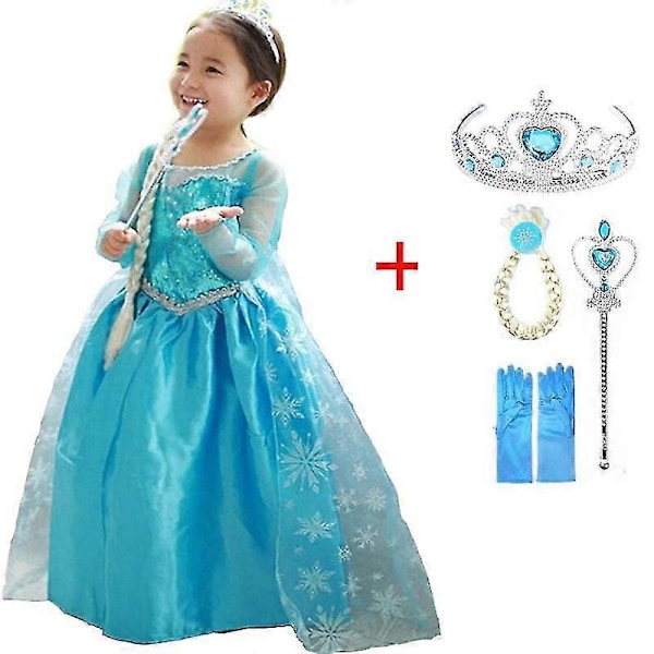 2022 Ny Elsa Kjole Piger Sommerkjole Prinsesse Cosplay Kostume Kjoler Til Børn Jul Fødselsdag Fancy Party Vestidos Menina-c elsa set 5 7T(140)