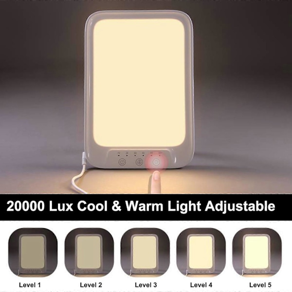 LED Dagslyslampe 20000 Lux Kold & Varmt Lys Terapilampe Mod Depression 3 Lysfarver 5 Lysstyrke Niveauer Berøringsstyring Dagslyslampe Bordlampe