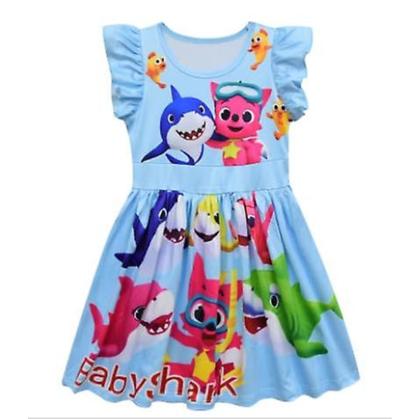Tecknad Baby Shark Baby Shark Barnklänning Feifei Sleeve Girl's Dress 3900a light blue 130cm