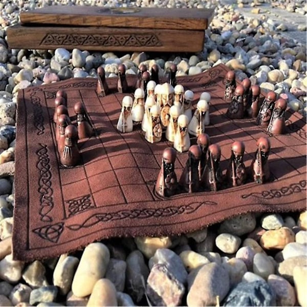 Hnefatafl Brädspel, Viking Schackset, Trä Schackset, Resespel för Vuxna/Barn med Trälåda