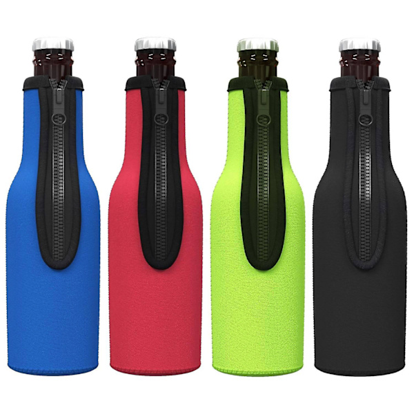 Ölisolatorer i neopren med dragkedja för 12oz långhalsflaskor -GSLA 4pcs