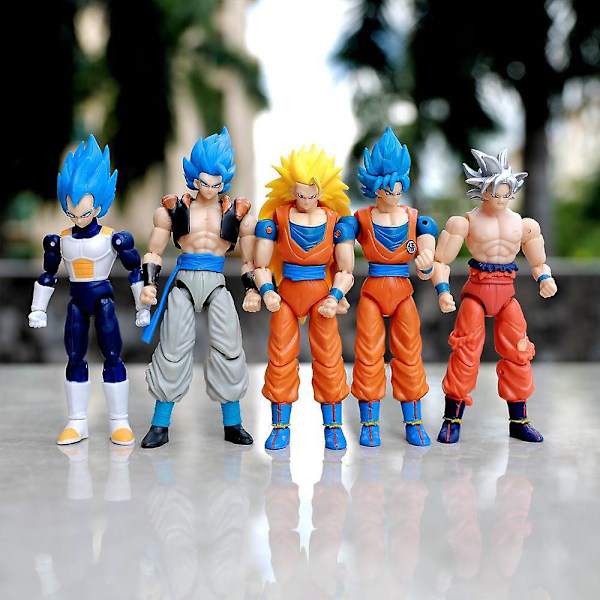 5 stk/sett Goku Action Figure Serie Animefigurer Goku Modellleker Samling Barn Fans Gaver Blue