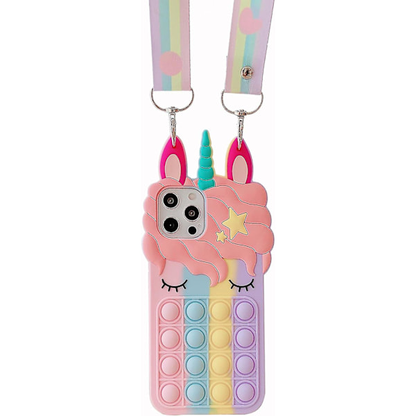 Beskyttende etui til iPhone 11, Push Pop It telefonetui Anti-stress mykt silikonbeskyttende deksel med lanyard for iPhone 11 - Regnbue