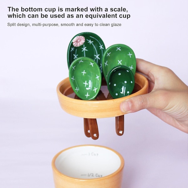 Sæt med måleskeer i kaktus-design - Blyfri stentøj i keramik til køkkenet og hjemmet 2 Color