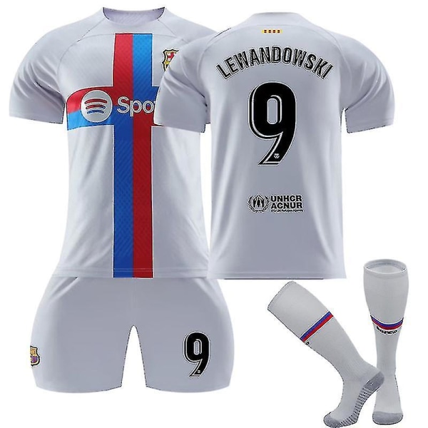Lewandowski #9 tröja 2022-2023 Ny säsong fotboll T-shirts Set för barn och ungdomar 2223 Barcelona Second Away Kids 22(120-130CM)
