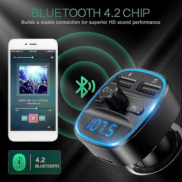 Oria Bluetooth FM-lähetin 5.0, Langaton Radiosovitin Mikrofonilla & 2 USB-A