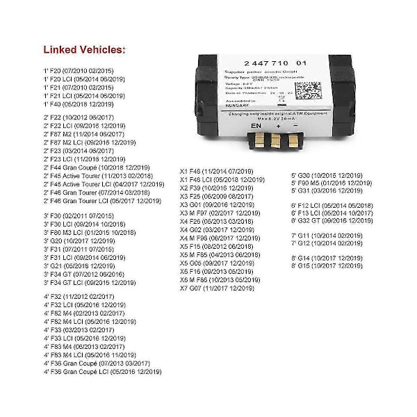 SOS Nödbatteri 84102447710 84109361678 För F20 F22 F40 G30 F90-haoyu As Shown