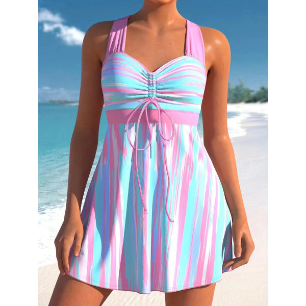 Plus Size Tvådelade Baddräkter Badkläder Dam Print Sommar Stora Baddräkter Tankini Beachwear Sexig Bikini Badklänning 03 0XL