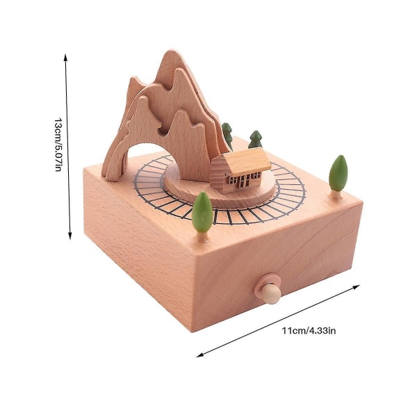 Træ Musikboks med Bjerg Tunnel og Lille Bevægelig Magnetisk Tog Spiller-E