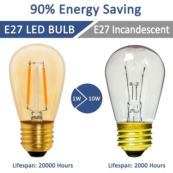 S14 Vintage Led Glødelampe E27, 1w Amber Edison Udskiftning 10w Glødepære, Ikke-dimbar, Varmt Hvidt 2200k, Ac 220v, Pakke Med 6  (FMY)