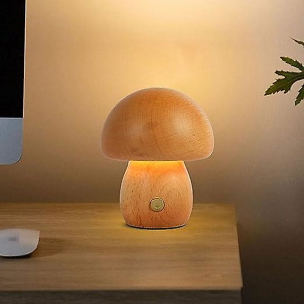 Svampebordlampe Natlampe Træ Led Svampeberøringslampe Dæmpbar Sengebordlampe Øjenbeskyttelse Stemningslys 600mah Usb Genopladelig Sød Lampe