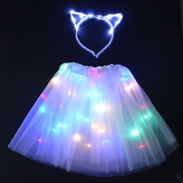 Jente Kvinne Led Skjørt Fe Lys Tutu Glød Katt Kanin Øre Krone Hodebånd Fest Gave Bursdag Bryllup Kostyme Halloween Jul 1 for teenage or adult